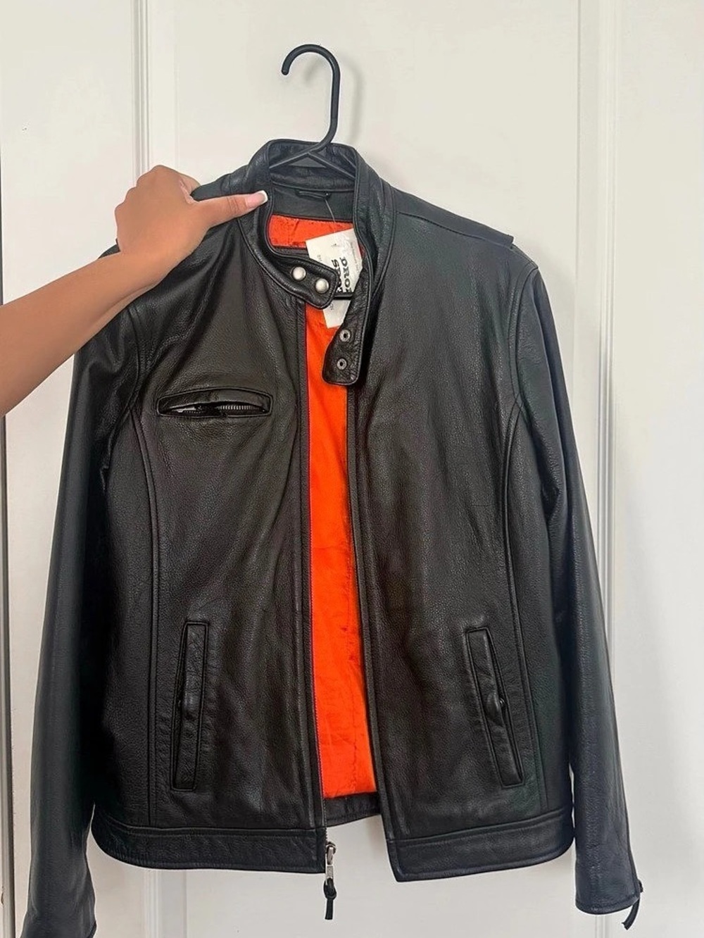 Wilsons Leather Jacket in Black & Orange Size Large